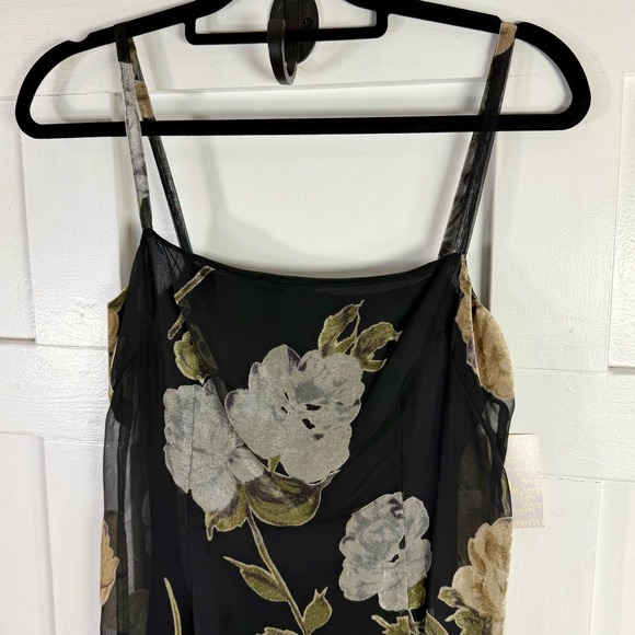 Amazing USA Black Floral Print Sheer Mesh Maxi Slip Dress Spaghetti Strap Medium - Picture 2 of 10